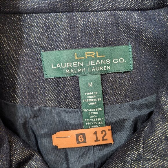 Lauren Ralph Lauren Blue Gold Metallic Denim Double Breasted Jacket Dark Wash M - Picture 11 of 11